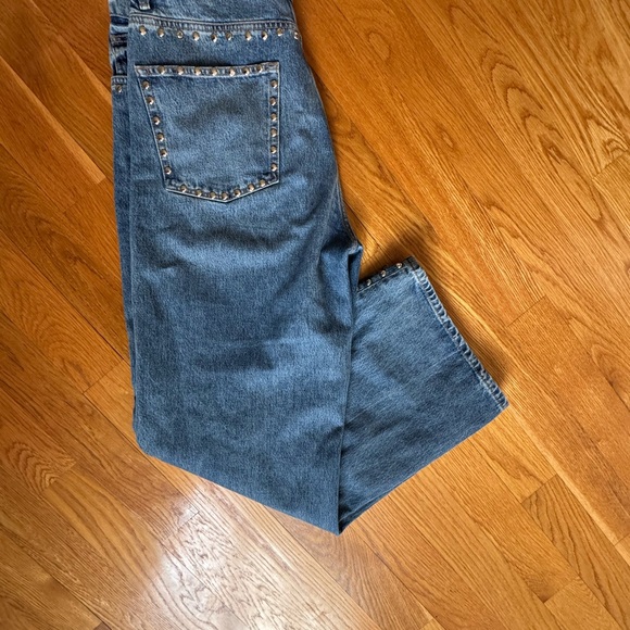 Reformation Wide-Leg Jeans with Silver Stud Trim - Blue Wash - Picture 3 of 7